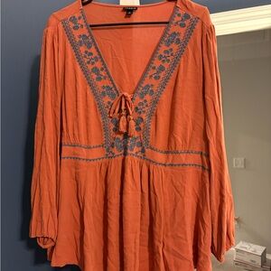 Torrid Orange Embellished Blouse with Tie Front